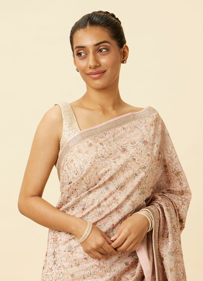 Rosewater Pink Saree with Sequined Paisley Patterns image number 1